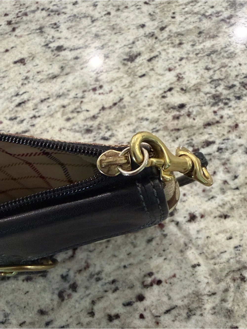 Y2K Coach Khaki Signature Canvas Wristlet with Black Leather Trim